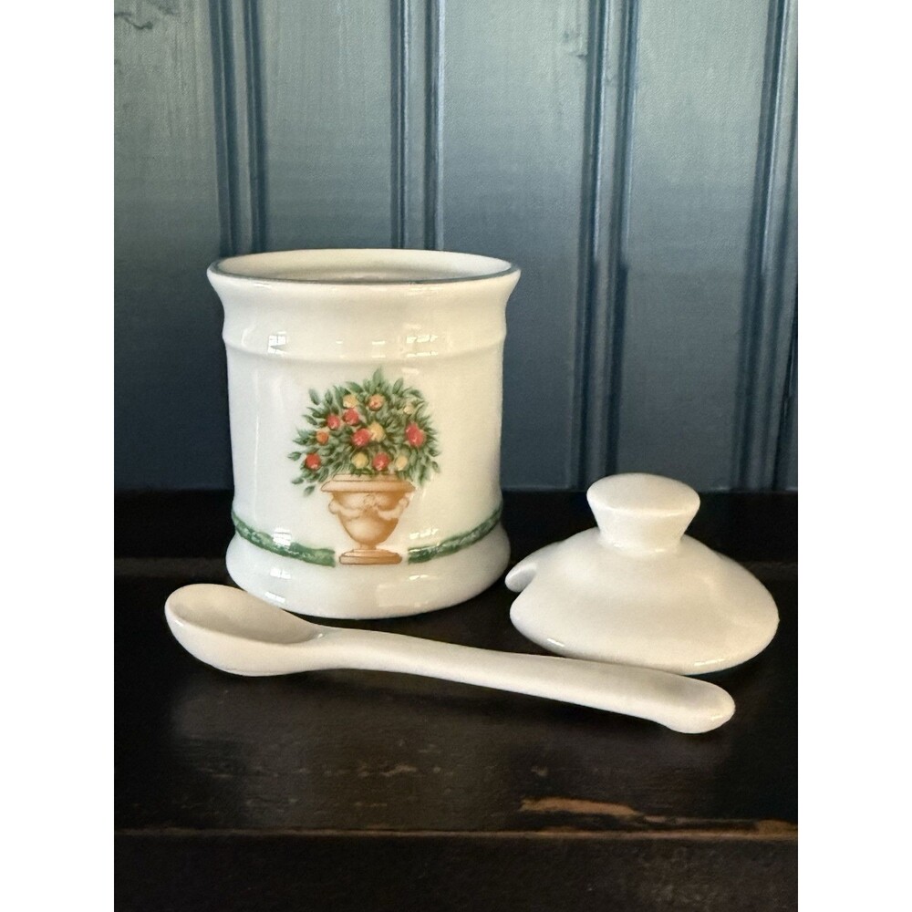 Philippe Deshoulieres Jardin Royal SUGAR BOWL with Lid & Spoon France 3 Piece